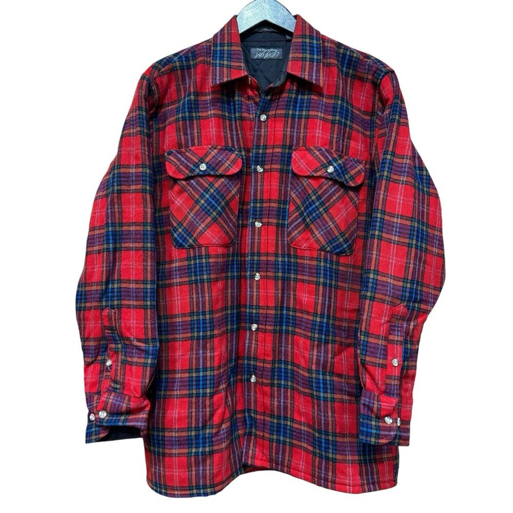 Vintage Red Plaid Flannel Shirt Mens Medium Shacket Jacket Lined